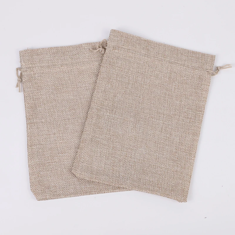 50pcs/lot 7x9 10x14 13x18 15x20 17x23cm Natural Jute Drawstring Linen Bags For Party Gift Packaging Bag Storage Pouches Add Logo