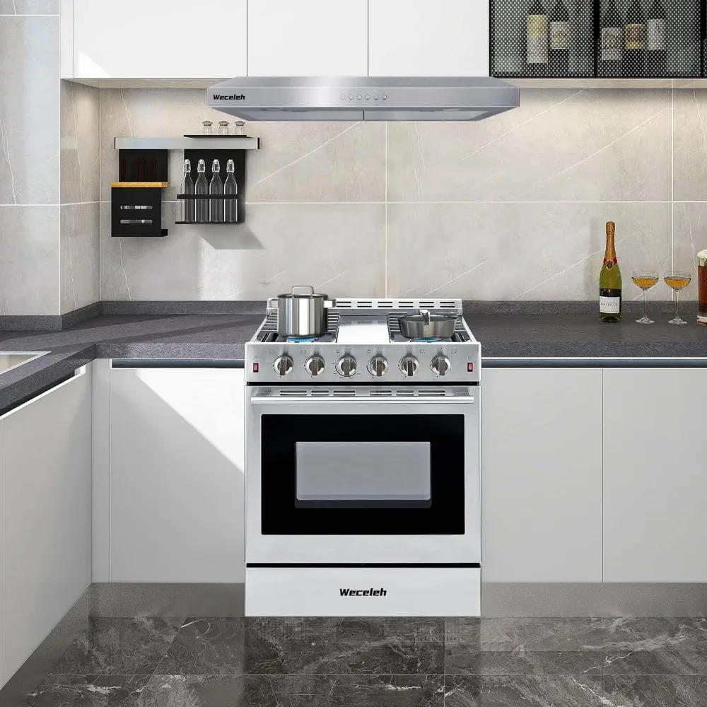 Freestanding Gas Range Stove 30 inch Gas Cooktop Stove 5.56 cu.ft. Large Convection Oven,4 Burners 42000BTU Heavy Duty 6