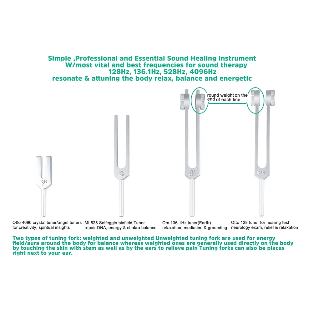 4Pcs Tuning Fork Set(128Hz OM 136.1Hz MI 528Hz 4096Hz) for Healing Chakra Sound Therapy Reliever Stress 3