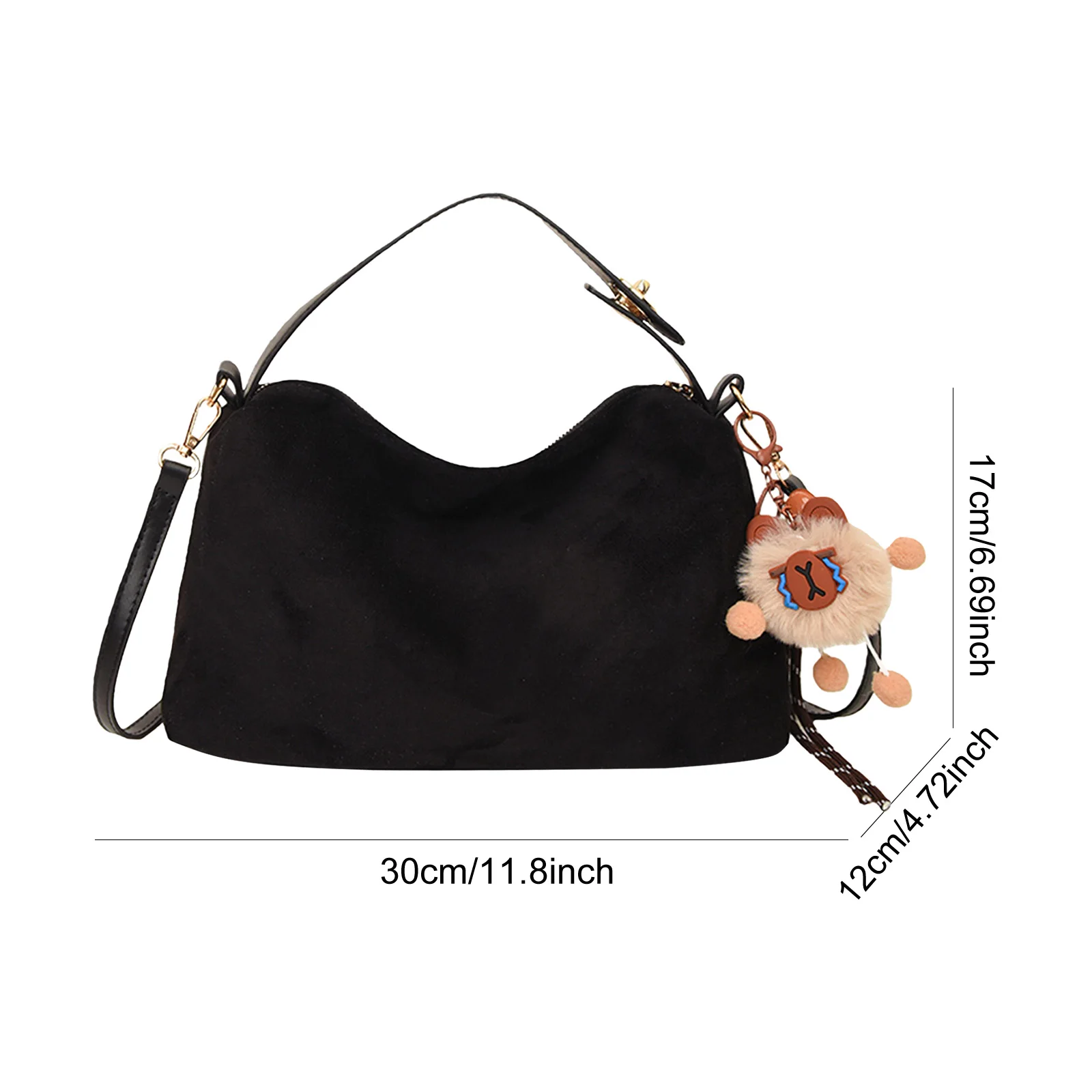 Women Faux Suede Underarm Bag with Adjustable Strap Handbag for Work Shopping Travel Daily