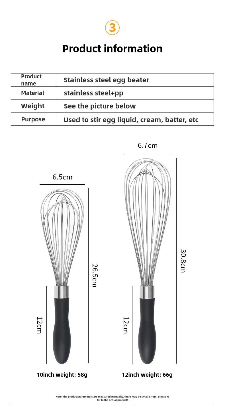 Description Picture 5 of itemCross-border 10-inch stainless steel egg beater 12-inch manual mixer cream beater cake cream whisk baking,