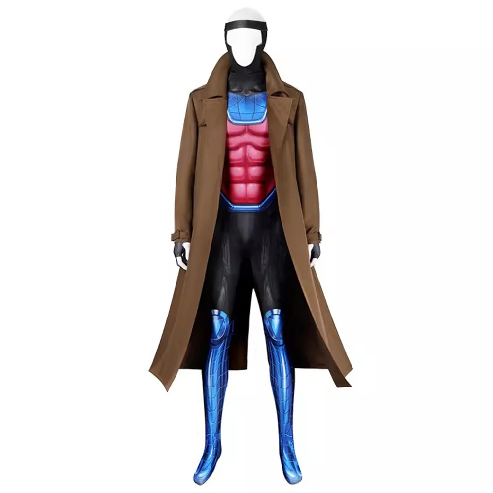 thumbnail image 1 of Disfraz de Cosplay de X-man Gambit Remy para hombre y mujer, traje de batalla, chaleco largo de cuero, pantalones, conjunto de superhéroe, trajes de Carnaval para Halloween, 1 of 4