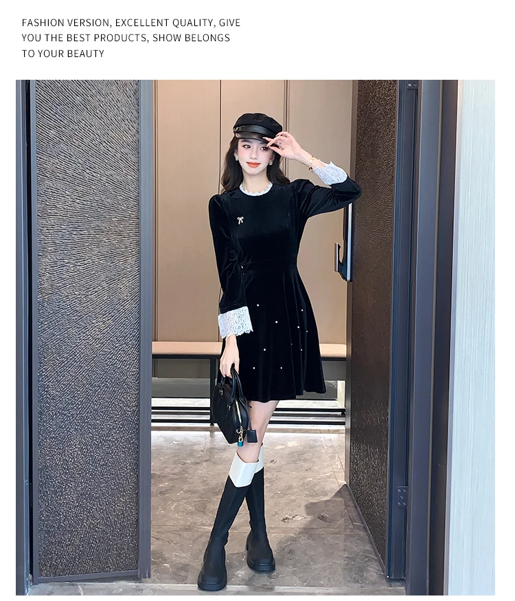 Woman Spring Summer New Elegant Velvet Mini A-line Dresses Long Sleeve Party Fashion One Piece Robe