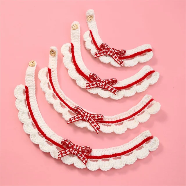 Cute Pet Cat Saliva Towel Hand-knitted Adjustable Kitten Cat Puppy Bow-knot Collar Pet Cat Decorative Collar Kitten Accessories 4