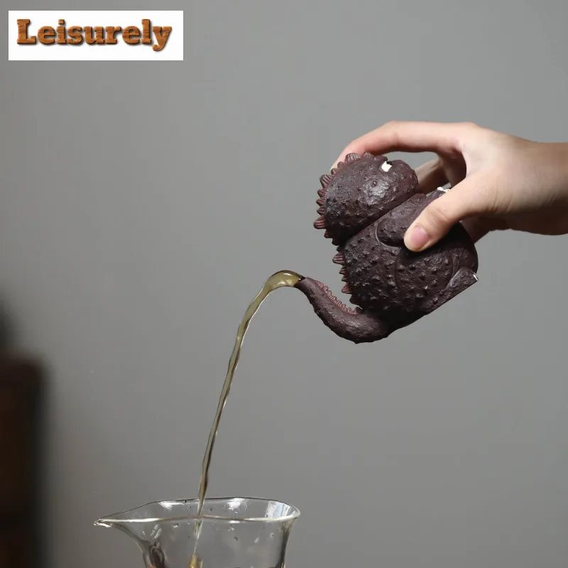 140ml Yixing Purple Clay Teapots Handmade Cute Dragon Pot Tea Pet Raw Ore Purple Mud Kettle Zisha Tea Set Tea Ceremony Craft