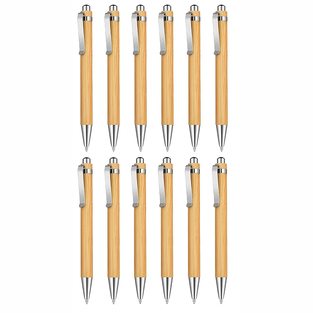 

12 Pieces Bamboo Retractable Ballpoint Pen Black Ink 1 mm Office Products Pens Bamboo Ballpoint Pen Wood Ballpoint Pens