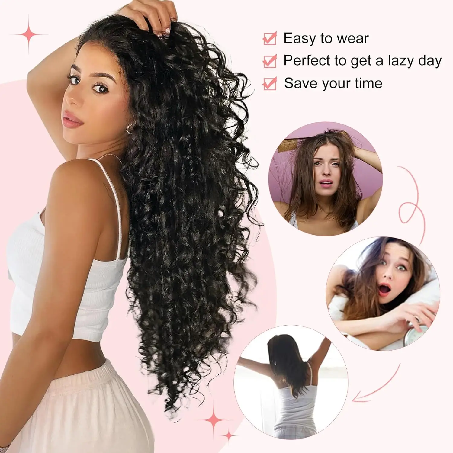 9PCS Clip in Hair Extensions 22 Inch Curly Hair Extension Long Soft Synthetic Hairpieces for Women hair extensions