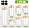 7 Pack Thicker Glass Food Storage Jars with Airtight Bamboo Lids, Clear Glass Storage Containers, Glass Canisters Set for Pasta, 2