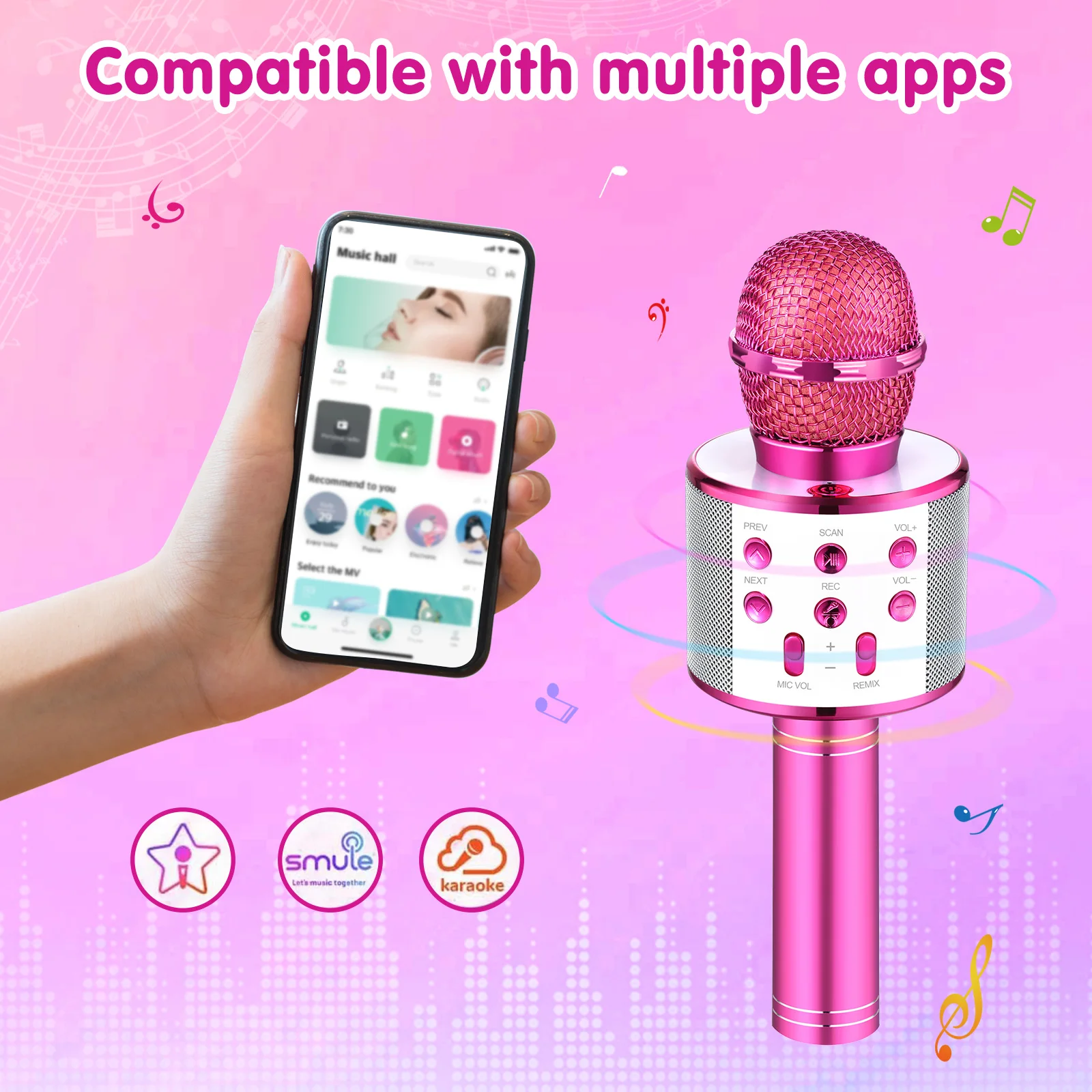 Children's karaoke microphone, girl's Bluetooth microphone, birthday gift for girls and boys 4, 6, 8 10 year old children's toys 4