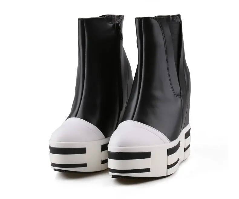 Women's 13cm Leather Platform Wedge Boots - true deals club
