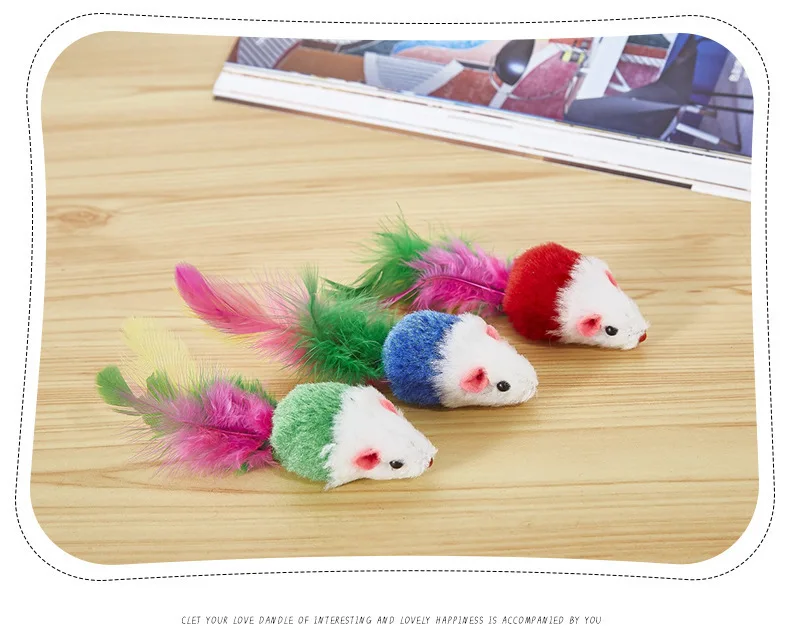 Title 12, Squeaky Plush Mouse Cat Toy with Vibrant Feathe...