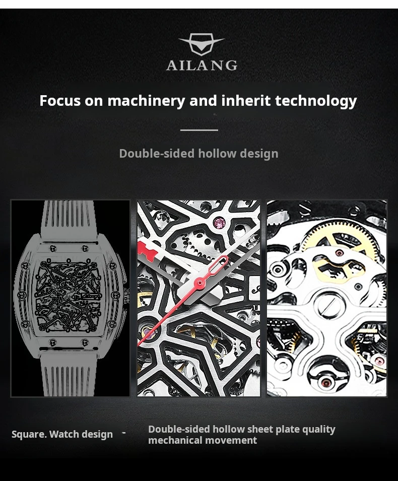 AILANG Brandneue Herrenuhr mit hohler mechanischer Uhr, modisches Lederarmband, wasserdicht, Skelett-Automatikuhr, Herren-Sportuhr_voghion.com