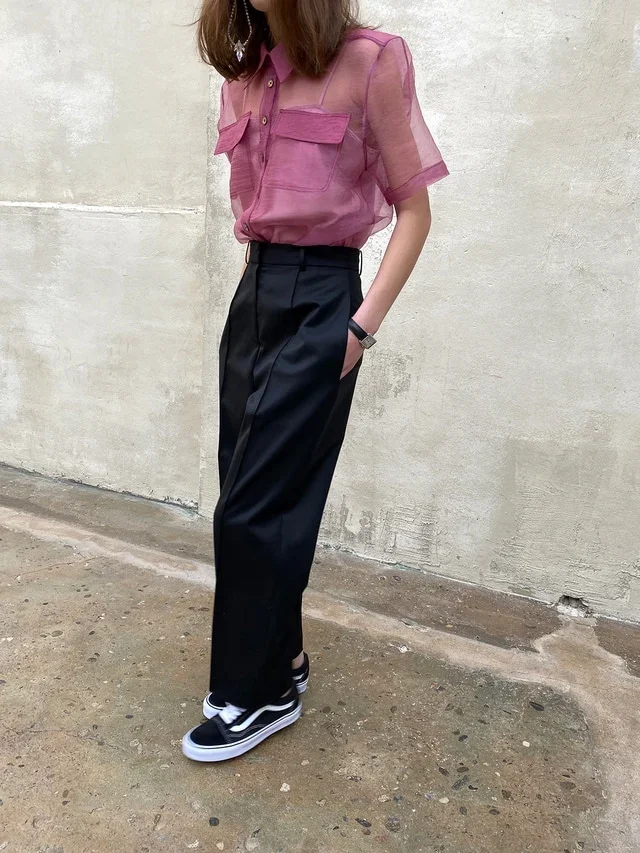 Summer Sexy Lapel Blouse Women Single Breasted Loose Pocket Ladies Shirt Thin See-through Puff Sleeve Blusa Feminina