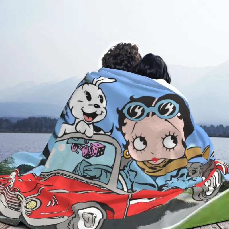 Classic Cartoon Betty Boops Love Blankets Warm Flannel Animation Throw Blanket for Bedding Travel Sofa