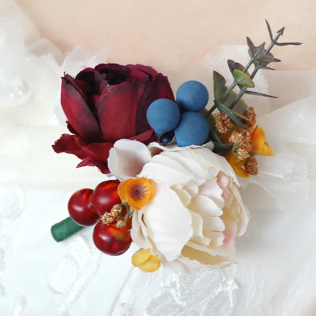 Boutonniere And Wrist Corsage European and American wedding accessories imitation flower bridegroom bride skirt flower sisters