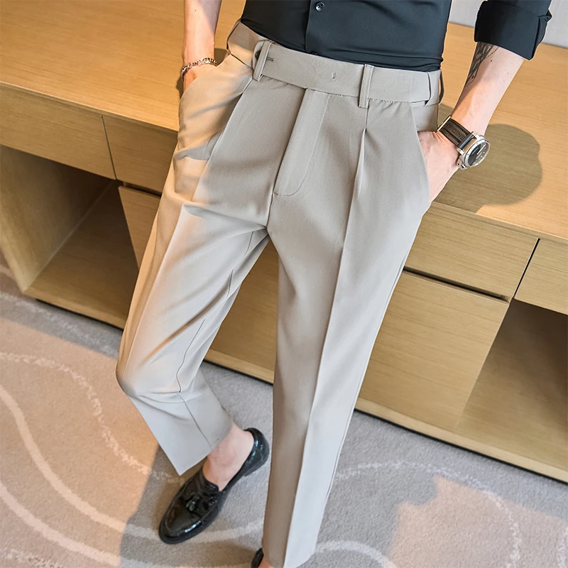 

2024 Spring New Solid Color Casual Dress Pants High Quality Business Slim Fit British Style Office Social Pants Wedding Pants