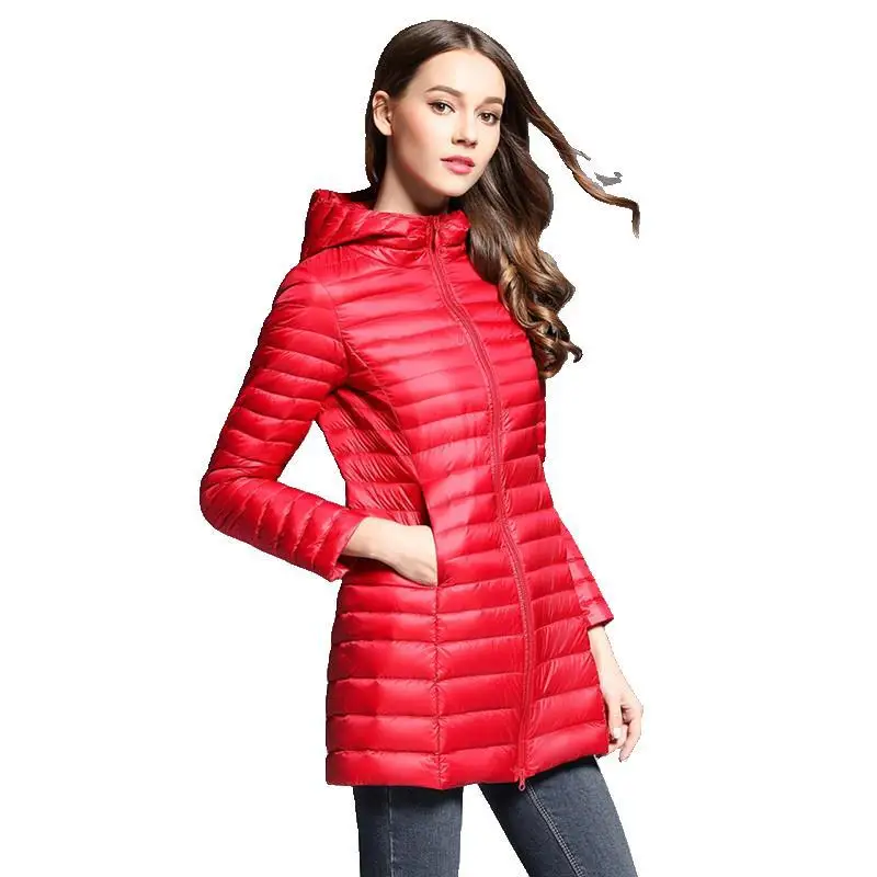 New Warm Women's Lightweight Down Jacket Coats Down Puffer Jacket Women Hooded Slim Outerwear Windproof Windbreaker Coat