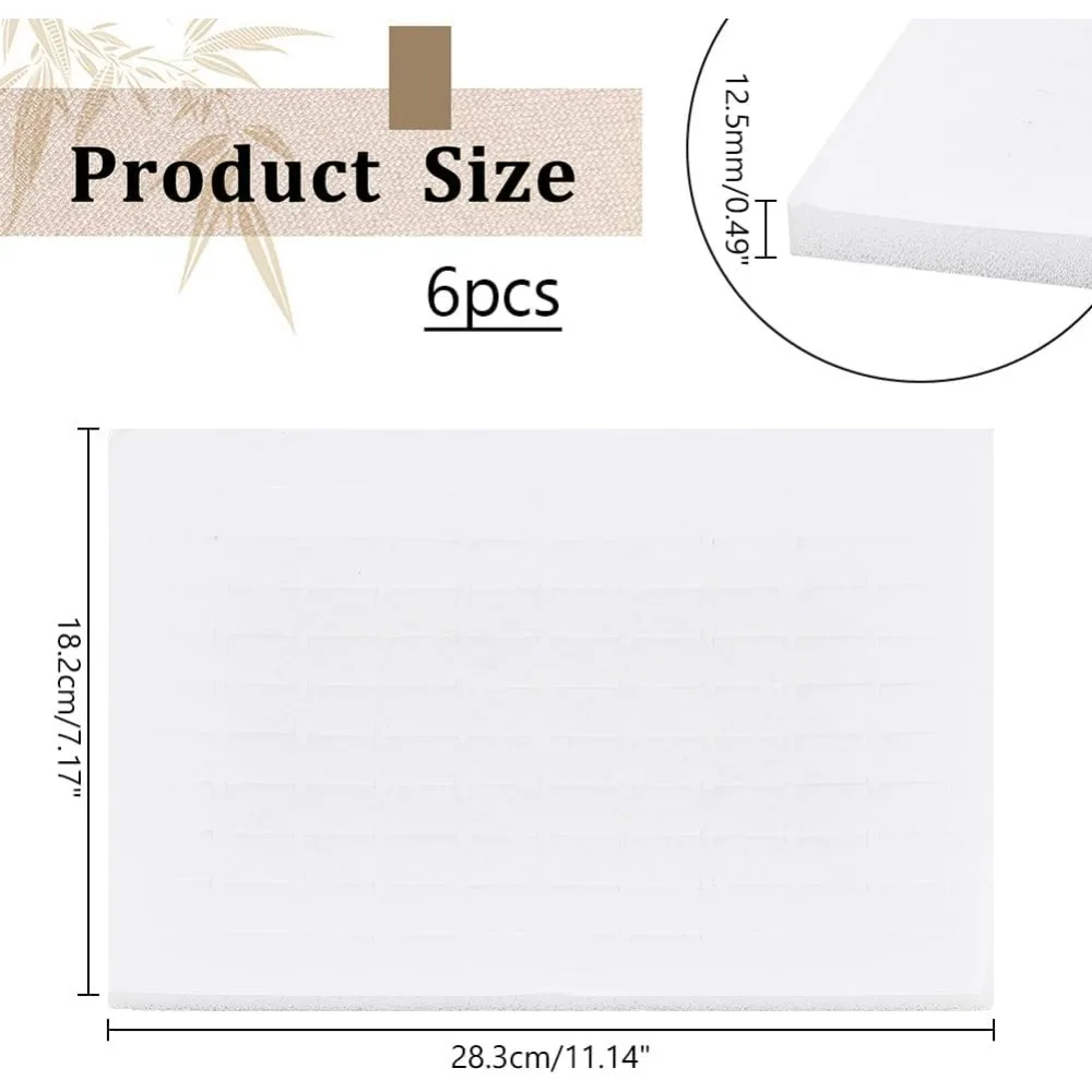 6pcs Velvet Jewelry Ring Display Foam Pad Insert 100 Slots White Regular Tray Home Storage Retail Show Exhibition 7.1x11.1x0.4''