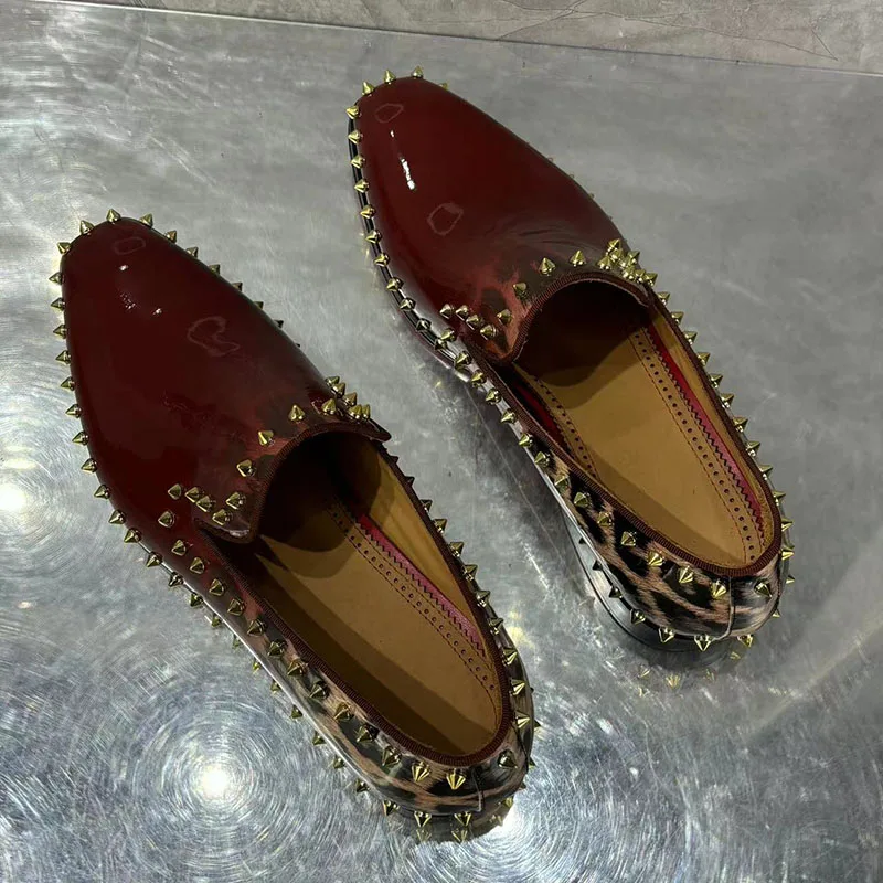 Man Pointed Toe Rivet Slip On Flats Male Party Shoes