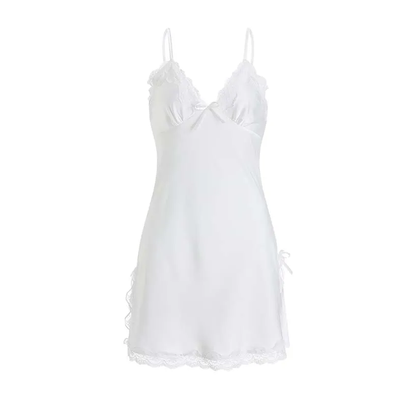 섹시한 속옷 스트랩 Nightdress 레이스 잠옷 멜빵 여성 잠옷 새틴 홈 재미 드레스 여름 레이디