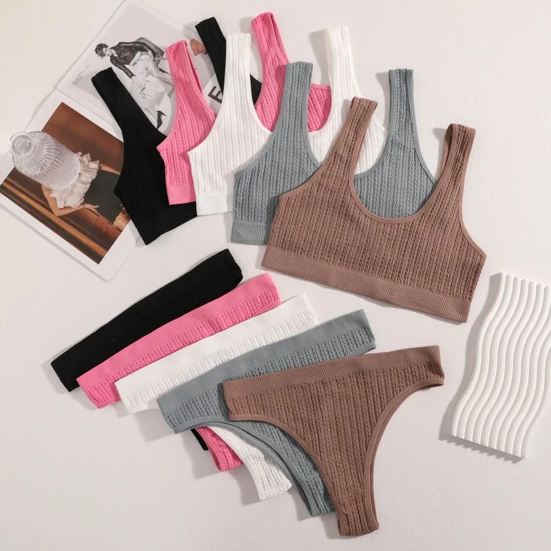 Women Seamless Bra Set Ribbed