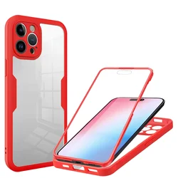 Dual - Layer Transparent Phone Case with Anti - Fall Screen Protector for OPPO A35 (Red)