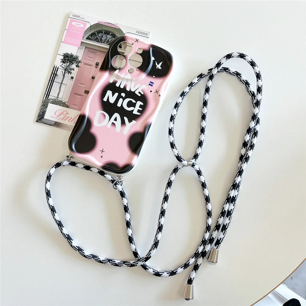 Graffiti Lanyard Shockproof Phone Case with Silicone Neck Cord and Crossbody Strap