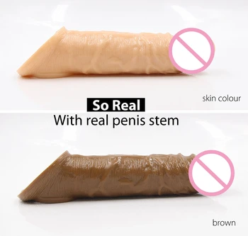 21cm Silicone Realistic Penis Condom Dick Extender Cock Ring Reusable Penis Sleeve Cock Enlarger Sex Toys for Delay Ejaculation 5