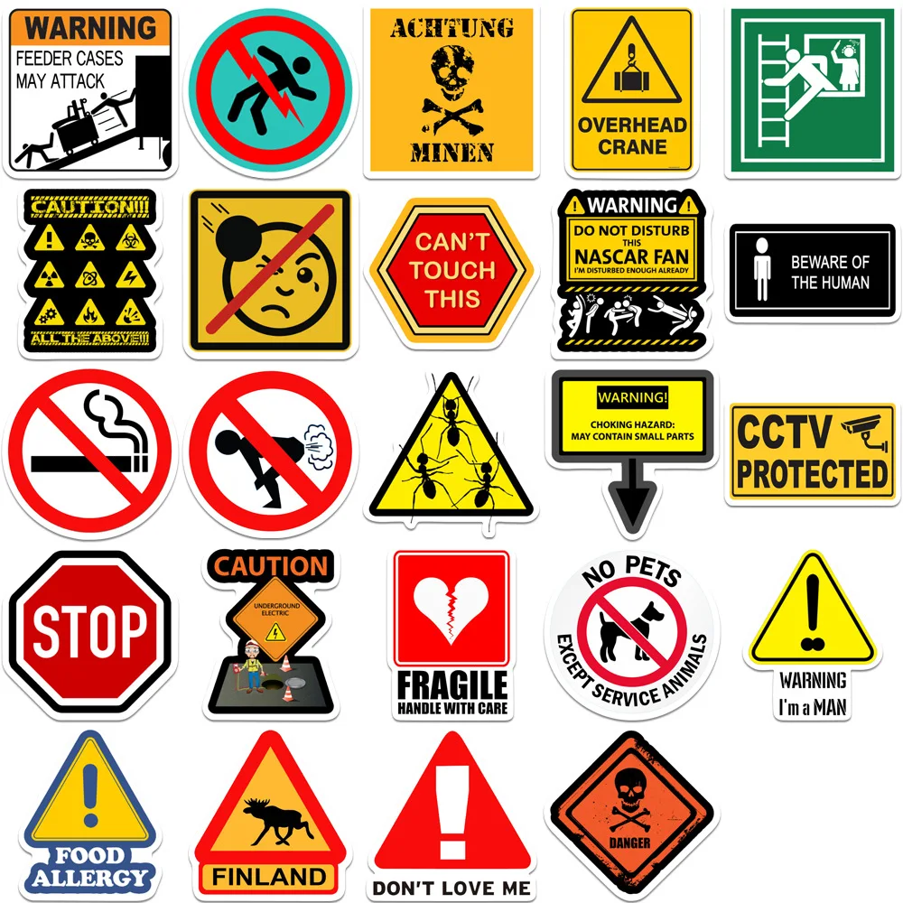50PCS Warning Stickers Danger Banning Skateboard Fridge Guitar Laptop Motorcycle Travel Classic Toy Cool Decals Sticker 4