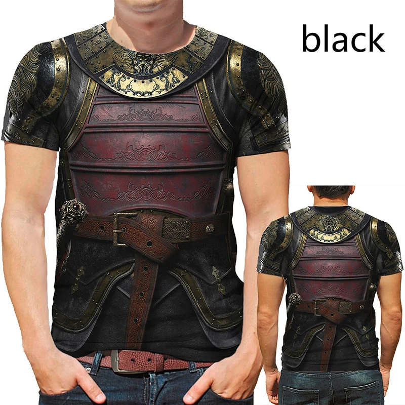 

New Men's Vintage Warrior Knight Armor Medieval T-shirt 3D Print Shirt Casual Role Playing Round Neck Short Sleeve Polyester Mat
