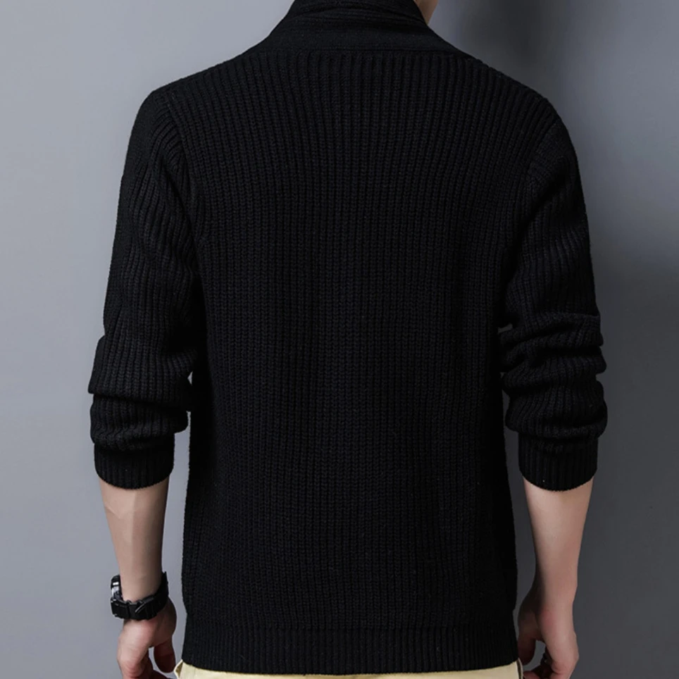 2023 New Spring Autumn Knitted Cardigan Men Solid Color V Neck Slim Fit Sweatercoat Turn Down Collar Casual Single Breasted Tops