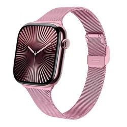 Sleek Milanese Metal Bracelet Watch Strap for Serise 11 - 10 46mm (Pink)