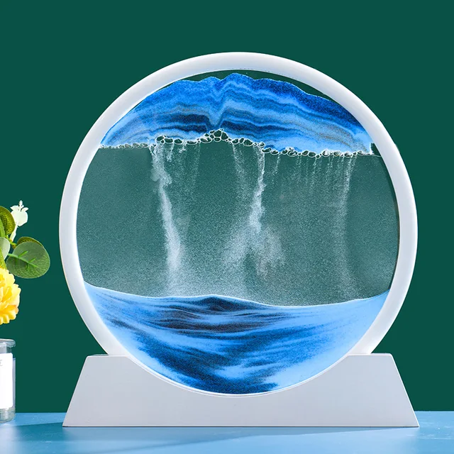 3D Moving Sand Art Picture Round Glass Deep Sea Sandscape Hourglass Quicksand Craft Flowing Sand Painting Office Home Decor Gift 14
