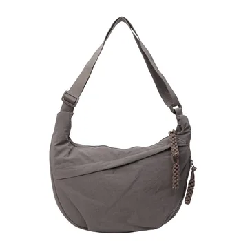 Casual Canvas Crossbody Bags Korean Simplified Large Capacity Sports Hobos Bag Solid Color Lightweight Dumpling Bag Women