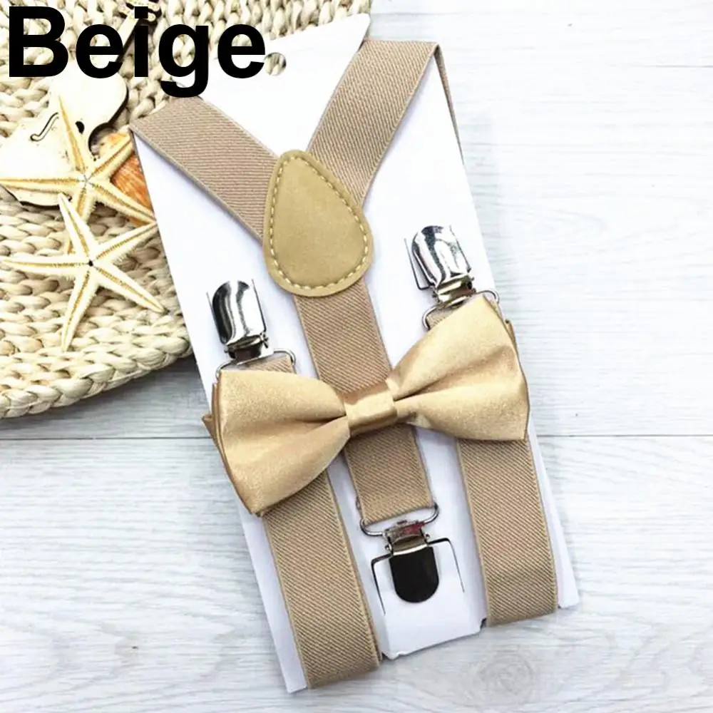 Kids Xmas Stage Costume Suspenders Children Clip-On Adjustable Y-Back Suspenders Bowtie Matching Outfit Candy Colors Strap Clip