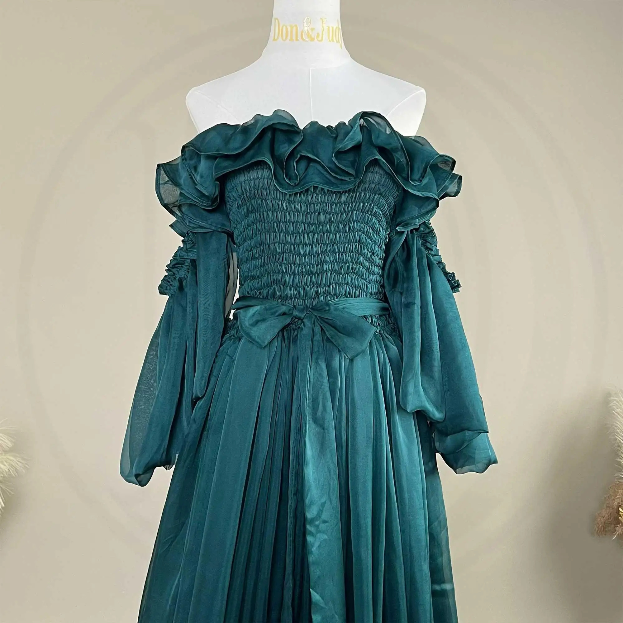 Don&Judy Partykleid für Damen, schulterfreies Kleid, vorne geschlickte Kleidung für schwangere Frauen, Hochzeitskleid für Fotoshootings – Detail 15