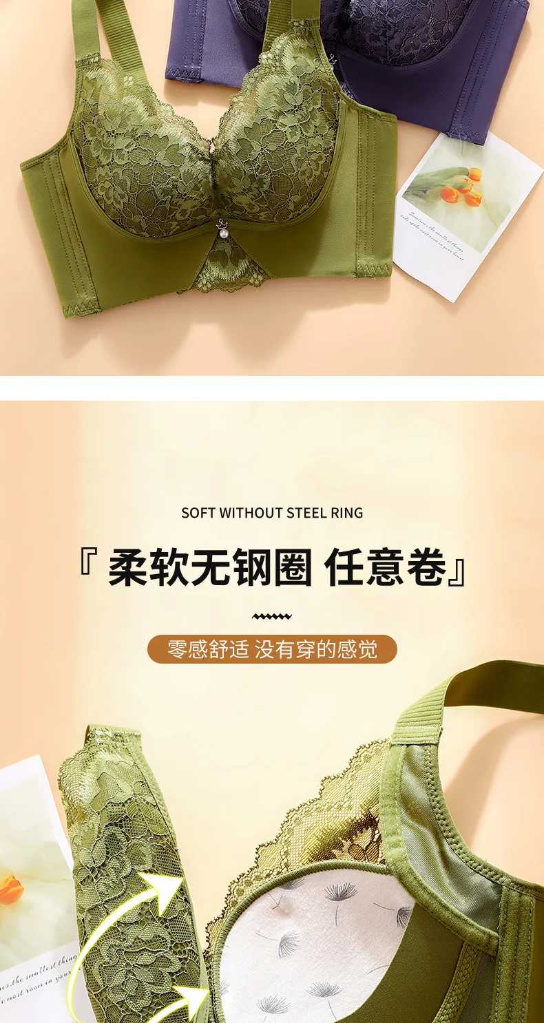 Small Chest Underwear Women Gathered Anti-Sagging Bra Soft Comfortable Wipe Chest No Underwire Breathable Bra Lace Bra