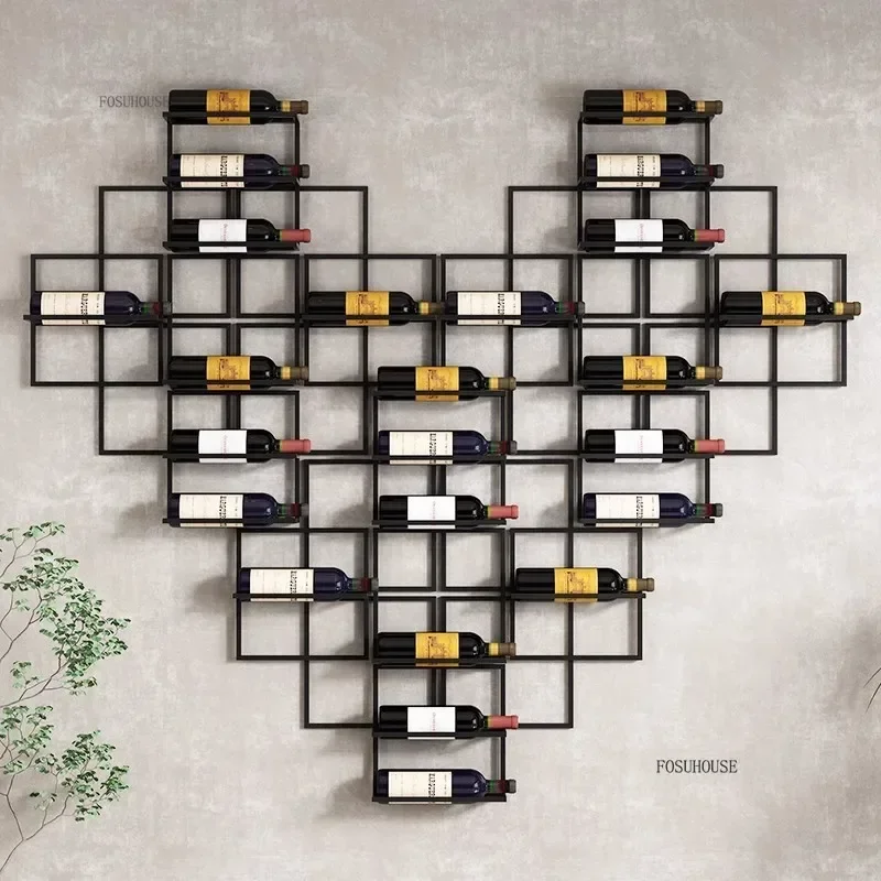 Designer Decor Showcase European Metal Wall Wine Rack Drink Shelf Light Luxury Red Wine Cabinet Display Cabinet Bar Furniture
