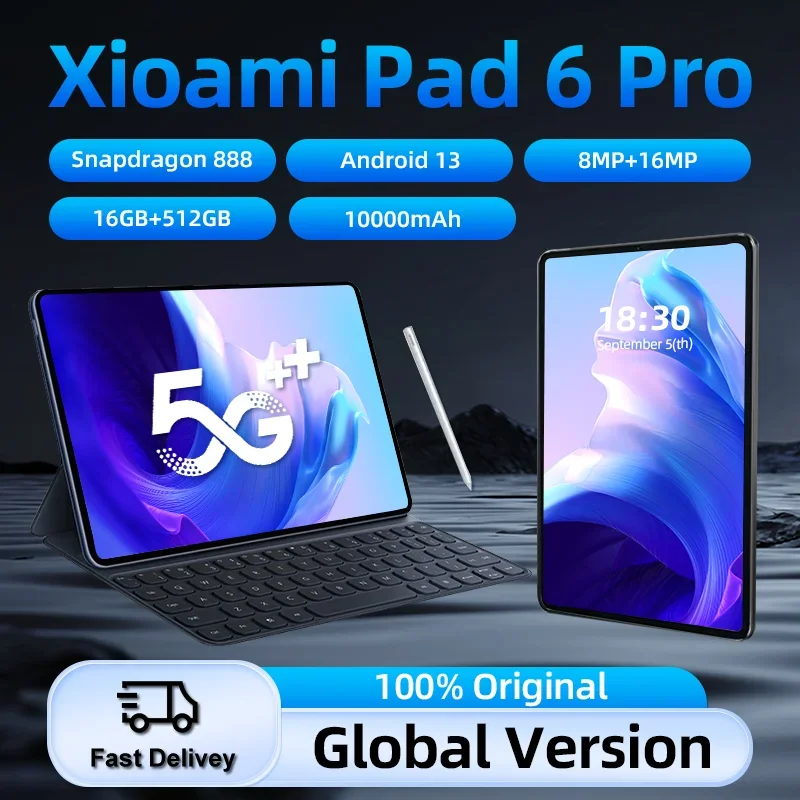 

2024 Global Version Original Pad 6 Pro Tablets PC Snapdragon 888 10000mAh Android 13 11 inch 16GB+512GB 5G HD 4K Screen WIFI Mi