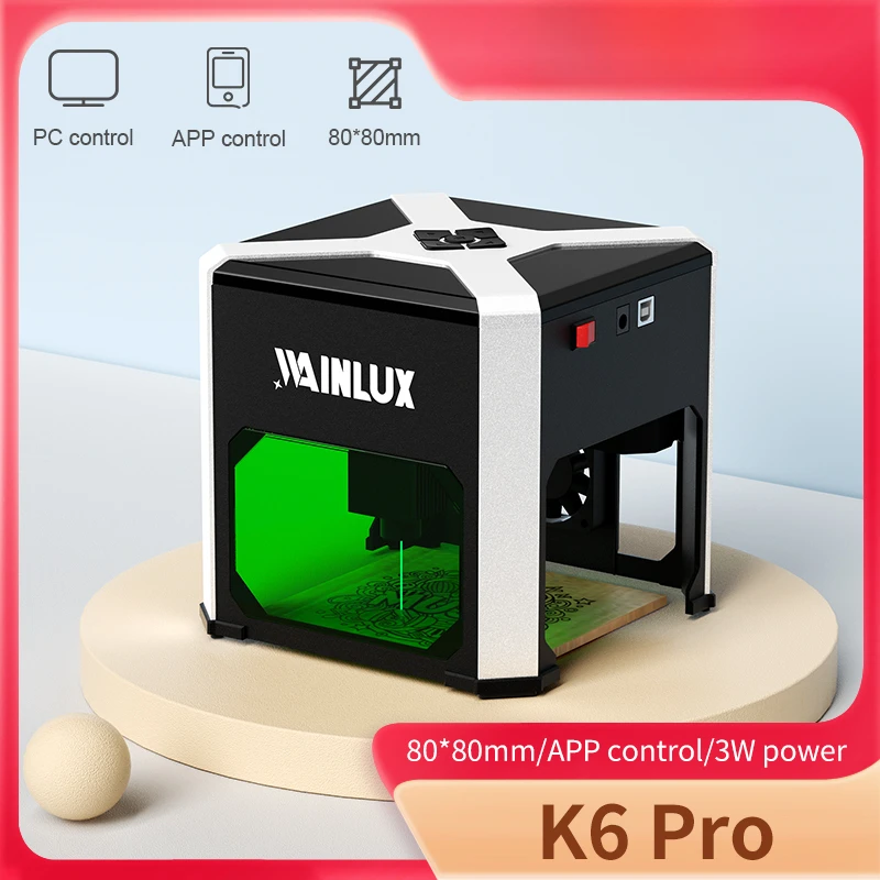 

Wainlux Laser Engraver K6 Mark Printer Cutter Woodworking Machines Plastic 3000mw Bluetooth Mini Laser Engraving Marking Machine