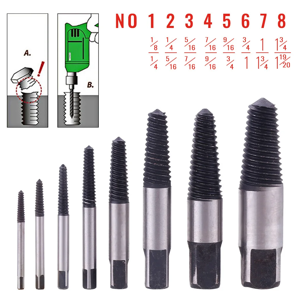 Screw Remover Extractor Drill Bits Carbon Steel Guide Set Broken End Bolt Removal Drill Set Damaged Bolts Remover Tools 1/8PCS