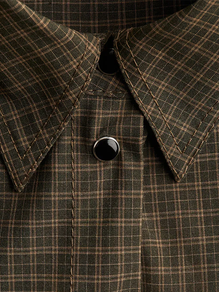 Fashion Lapel Loose Plaid Shirt Women Long Sleeve Single Breasted Pocket Oversized Coats 2025 Female Autumn Casual Streetwear