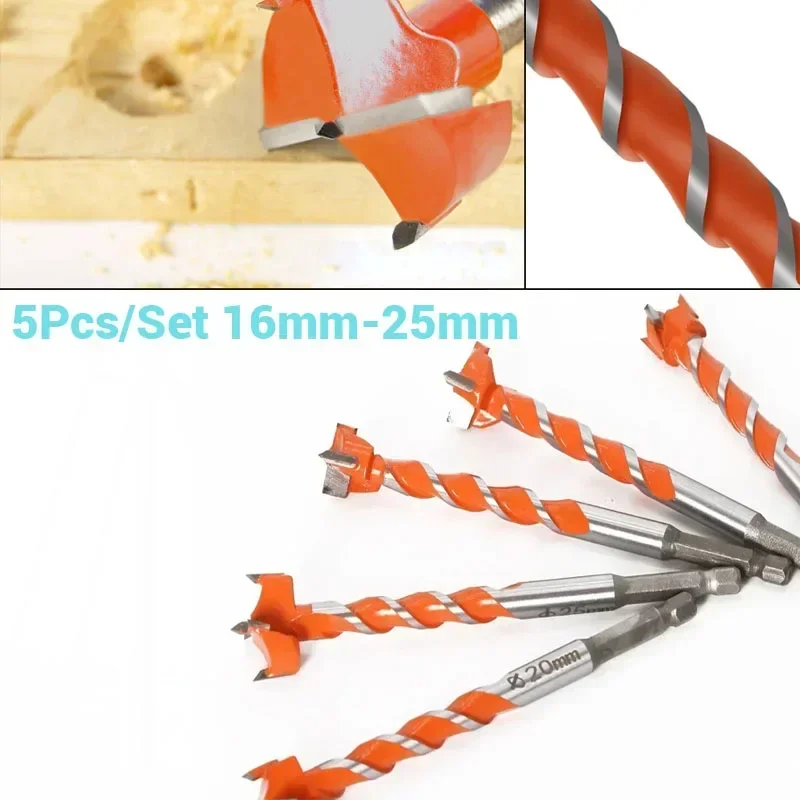 

5Pcs Drill Bit Self Centering Hole Saw Cutter Woodworking Tool 16mm-25mm Hole Saw Cutter Hinge Boring Tungsten Carbide Cutter