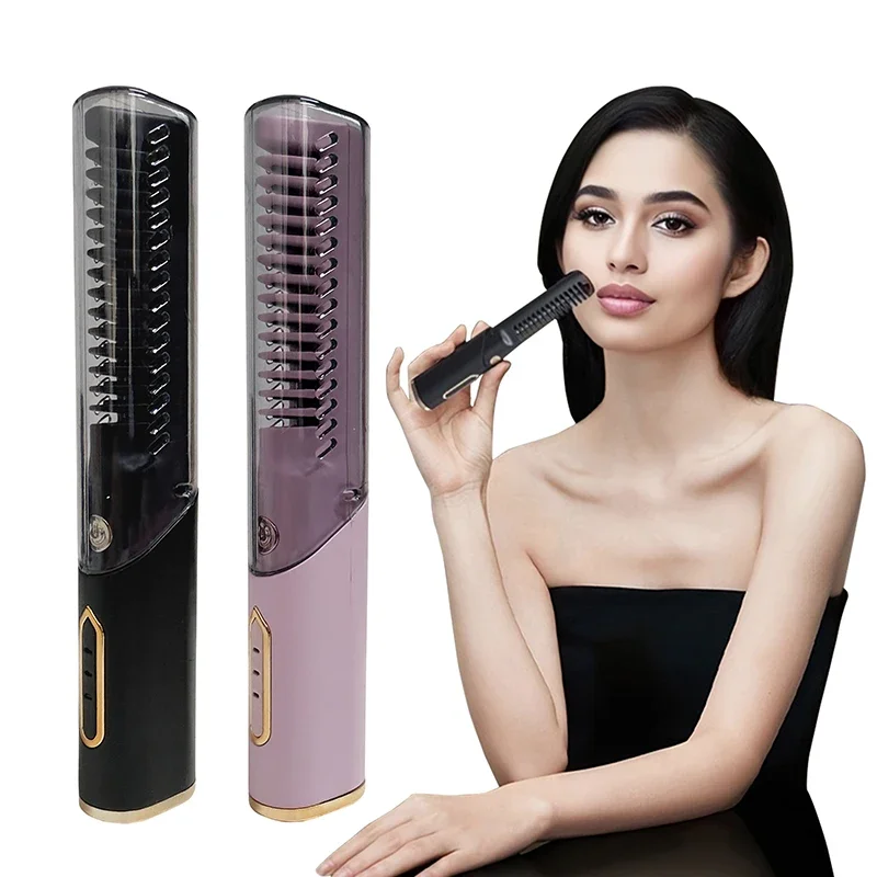 Portable Wireless Electric Hair Straightener Brush 2 IN 1 Heating Home Travel Womem Anti-scalding Straight Curly Comb hair straightener,hair straightener brush,hair straightener comb,hot air hair brush