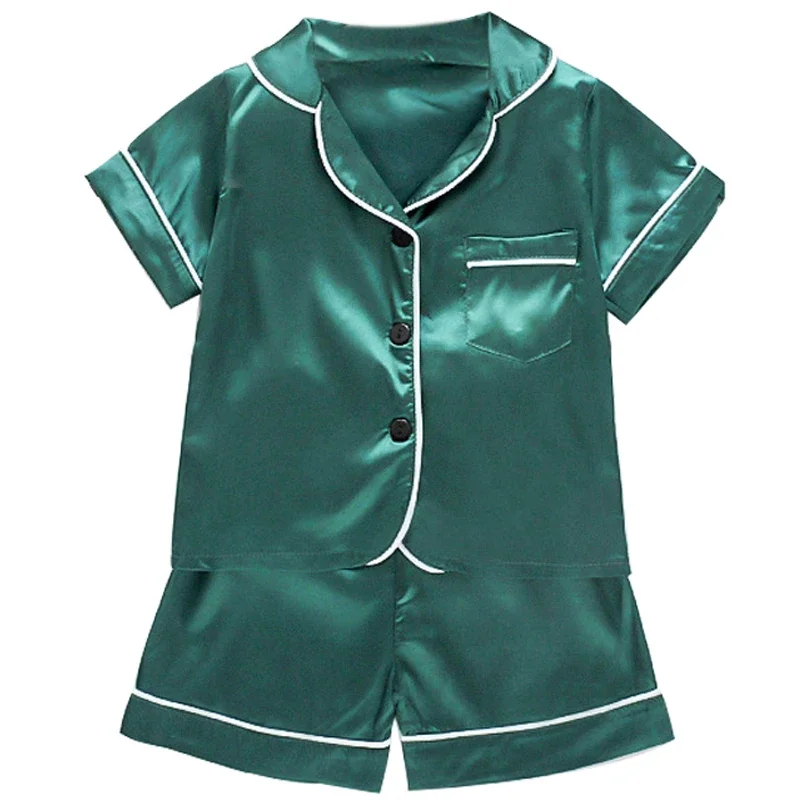 home Wear Long Sleeve Baby suit Kids Clothes Toddler Boys Girls Ice silk satin Cartoon little bear Tops Pants Set for Children\'s
