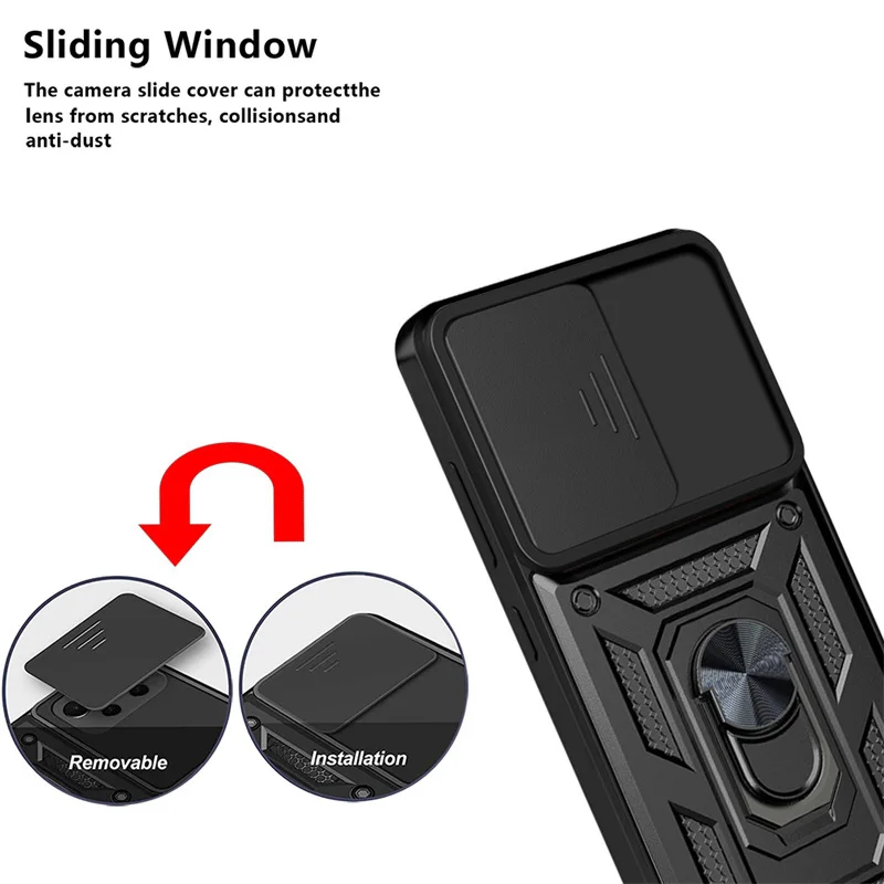 Shockproof Armor Metal Ring Case For Xiaomi Redmi Note 11 Pro 12 Plus 5G Mi 13 Lite Slide Camera Lens Phone Case Armor Cover_voghion.com