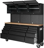 72" Tool Chest Rolling Tool Box 15 Storage Drawers 3 Upper Cabinet Pegboard Large Toolbox with Wheels for Warehouse Basement 1