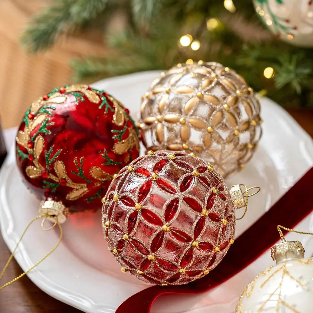 Fashion Glass Christmas Ball Set 8cm Suspensable Xmas Ornament Ball 6 Colors Christmas Tree Balls Party