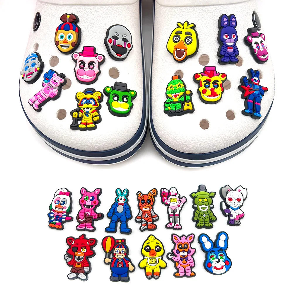 

25Pcs/set Cartoon Game FNAF Freddy Fazbear Bear Kids Croc Shoes Accessories PVC Buckle Decoration Fit for Crocs Shoe Kids Gifts