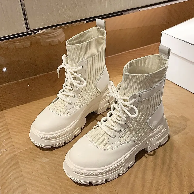 

Hot Selling Knitted Women's Boots 2023 Autumn and Winter New Round Head Lace Up Comfortable and Versatile Short Boots for Women